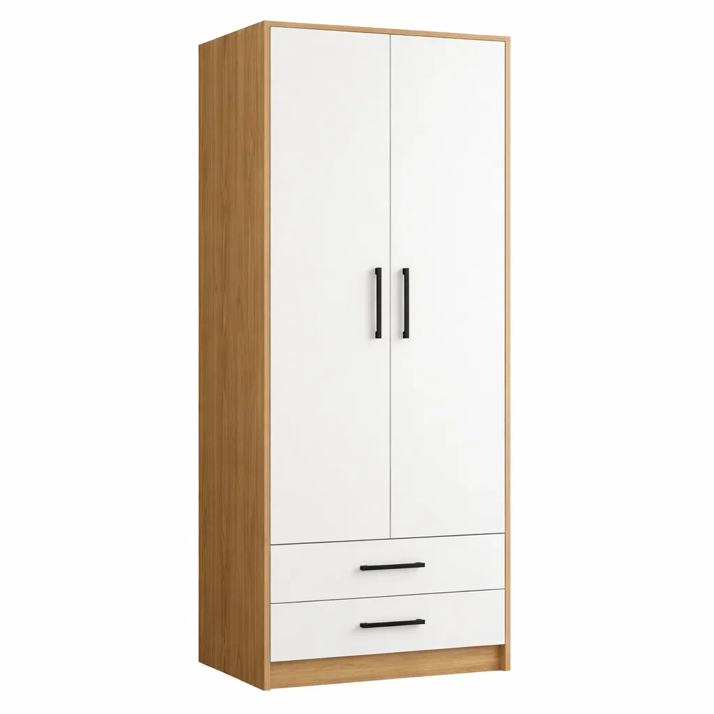 Kleiderschrank Holzspanplatte Weiß Eichefarben 180x80x50 cm-MEUBETRIX