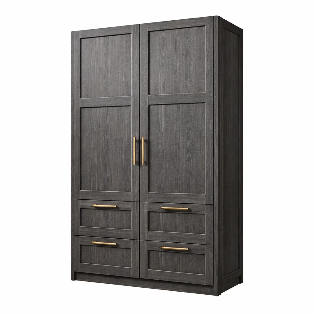 Kleiderschrank MDF Dunkelgrau mit 2 Türen und 4 Schubladen-MEUBETRIX