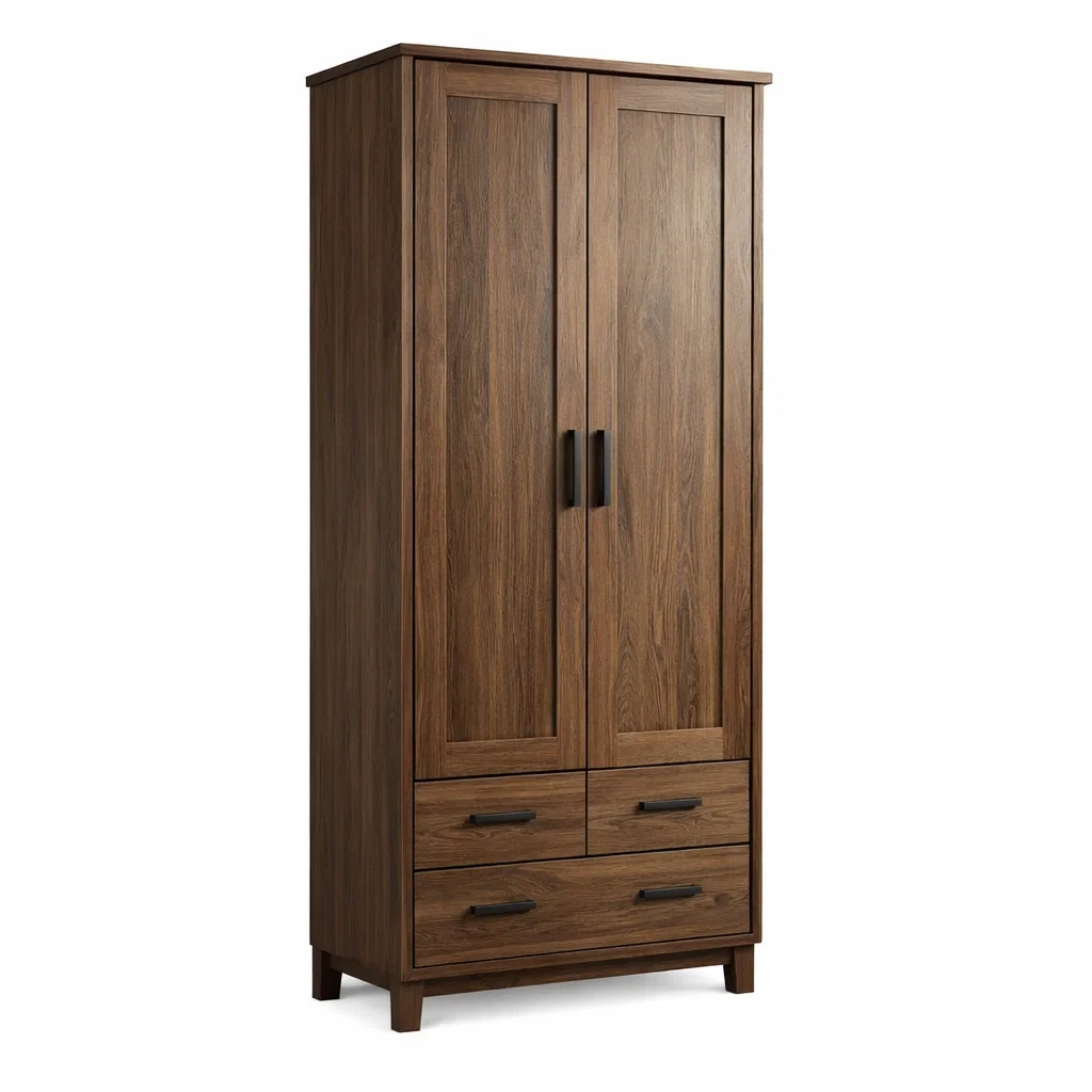 Kleiderschrank Spanplatte 2 Türen 2 Schubladen Braun 180x80x50 cm-MEUBETRIX