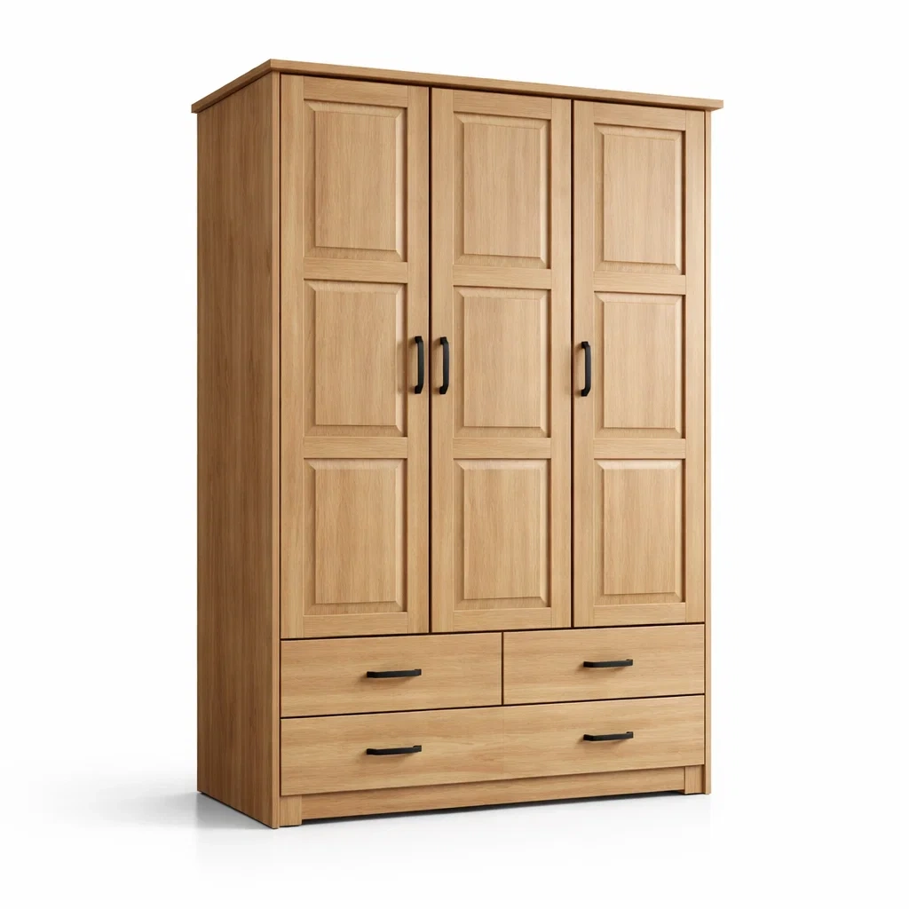 Kleiderschrank aus Holz mit 3 Türen und Schubladen 150x60x200cm-MEUBETRIX