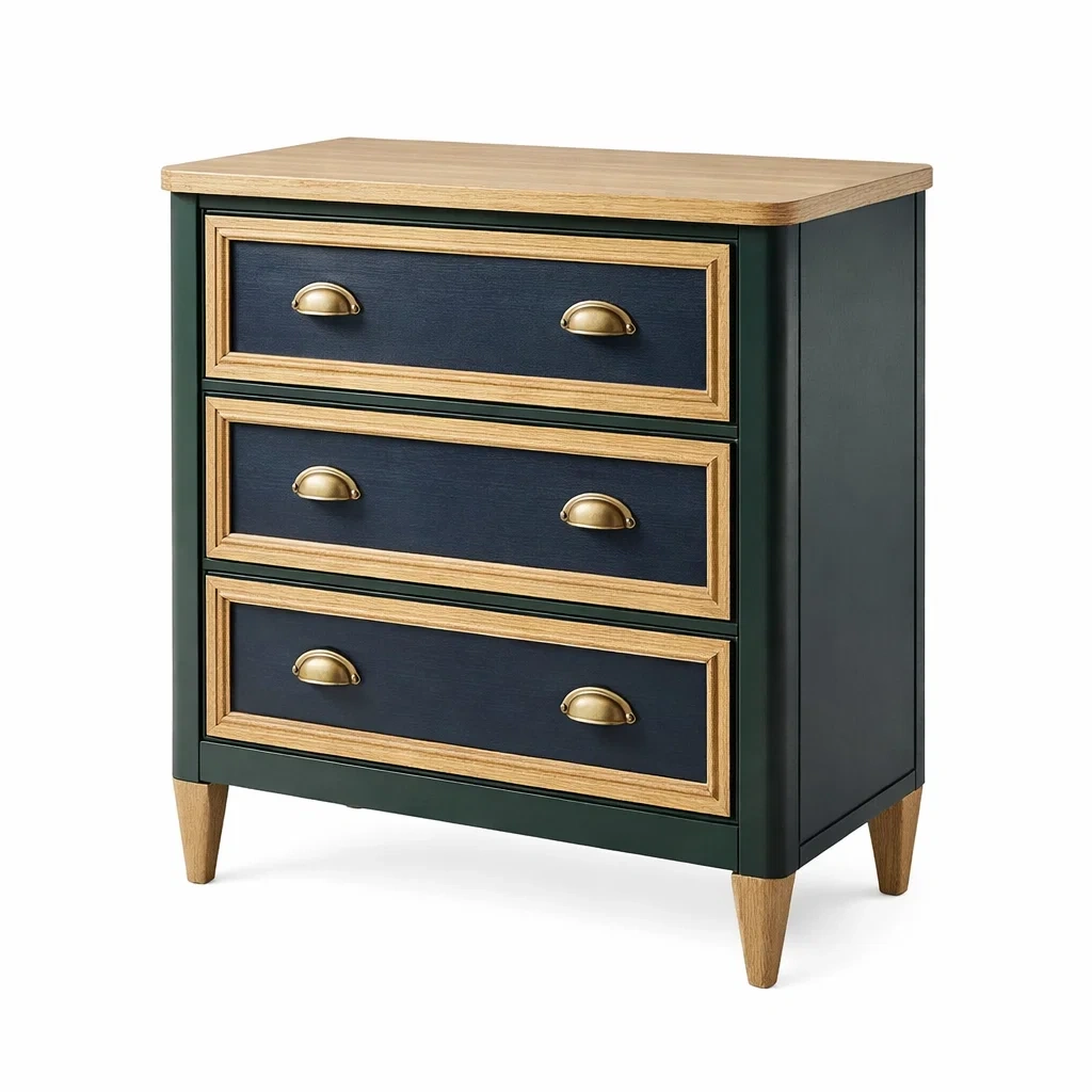 Holz Kommode mit drei Schubladen Blau Eiche-MEUBETRIX
