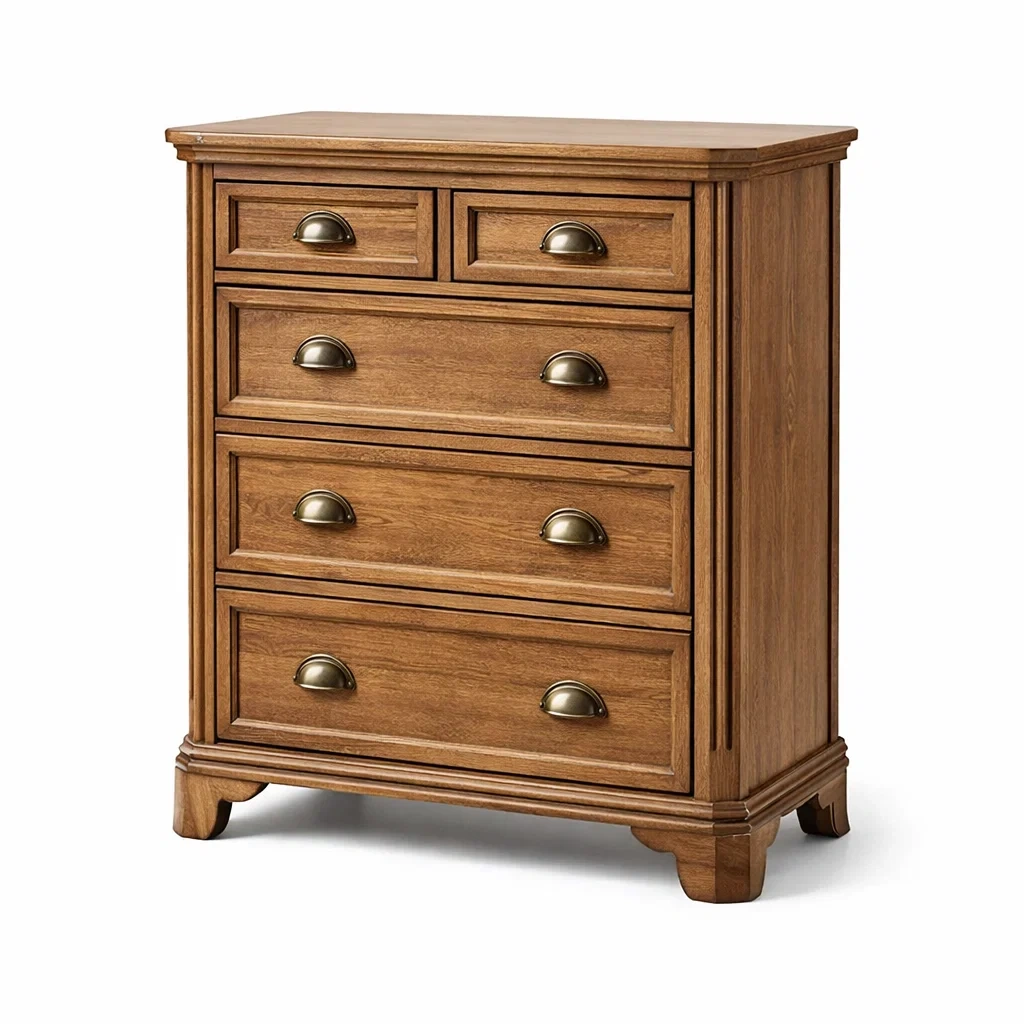 Holz Kommode mit 5 Schubladen Eiche Braun-MEUBETRIX