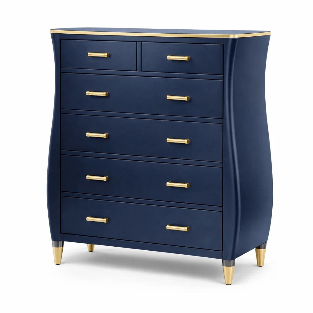 Kommode Holz Blau mit 6 Schubladen Goldene Griffe 110cm Höhe-MEUBETRIX