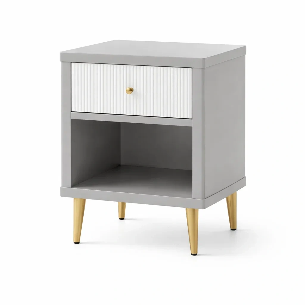 MDF Nachttisch mit Schublade Grau/Weiß 45x35x60 cm-MEUBETRIX