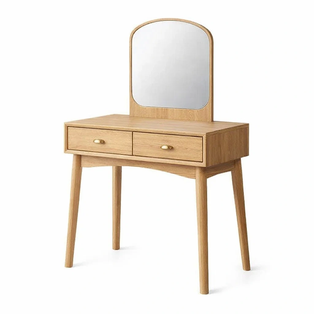 Frisiertisch aus Holz mit Spiegel und zwei Schubladen-MEUBETRIX