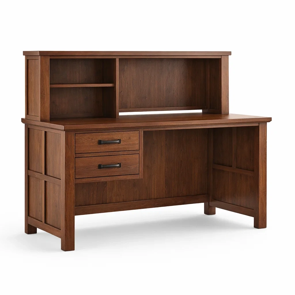 Schreibtisch mit Aufsatz aus Holz Dunkelbraun 140x60x120 cm-MEUBETRIX