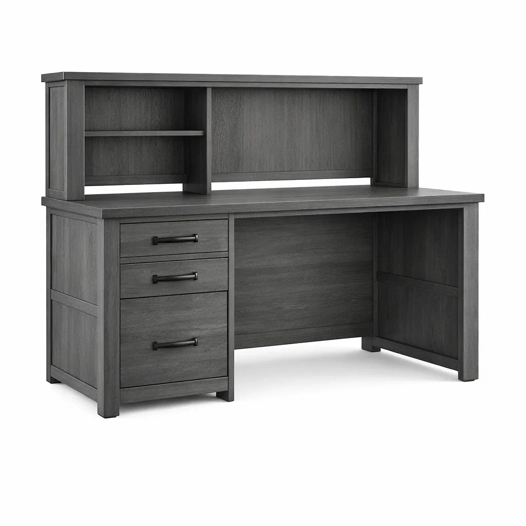 Schreibtisch aus MDF Grau mit Aufsatz 150x70x120 cm-MEUBETRIX