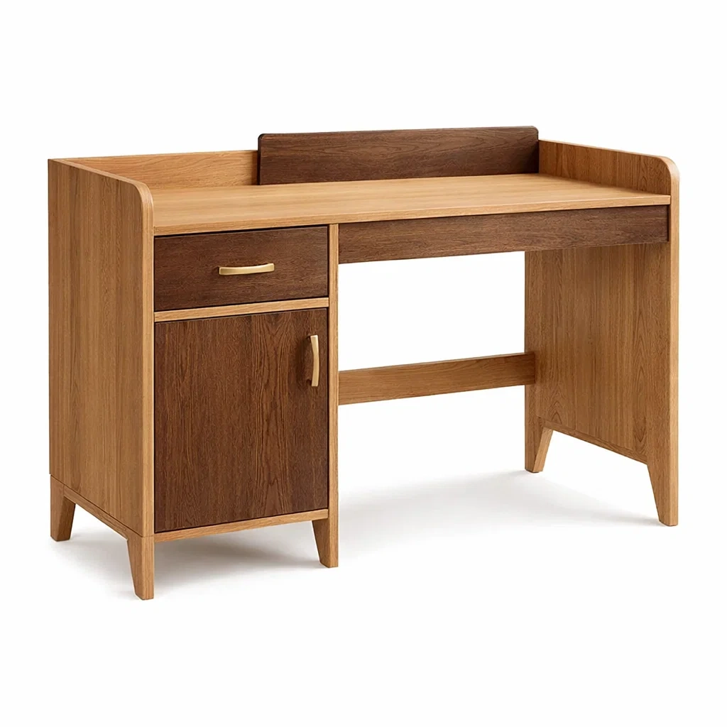 Schreibtisch mit Schublade und Tür aus Holz Braun/Eiche 120x60x75cm-MEUBETRIX