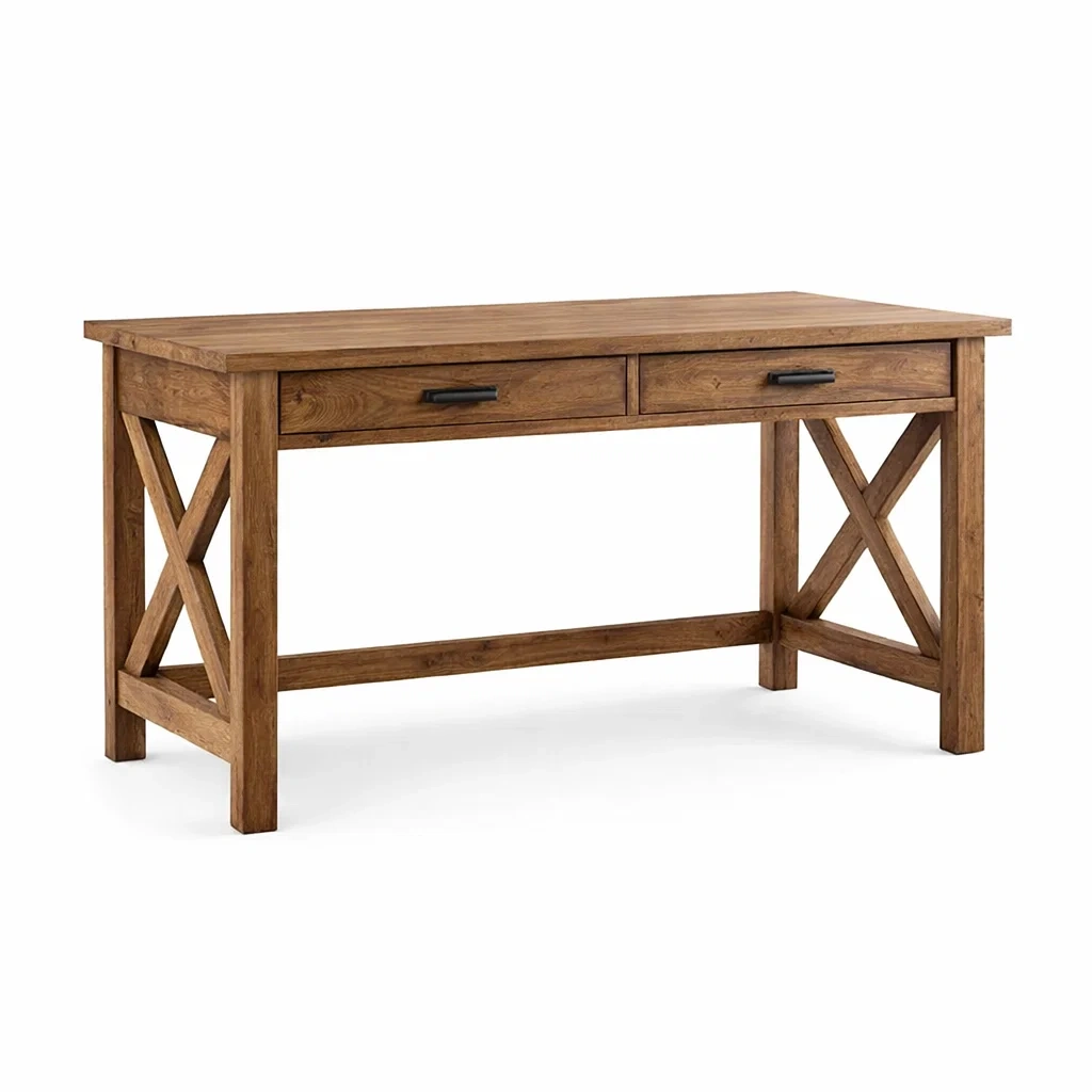 Eiche Schreibtisch mit 2 Schubladen 150 cm Braun-MEUBETRIX