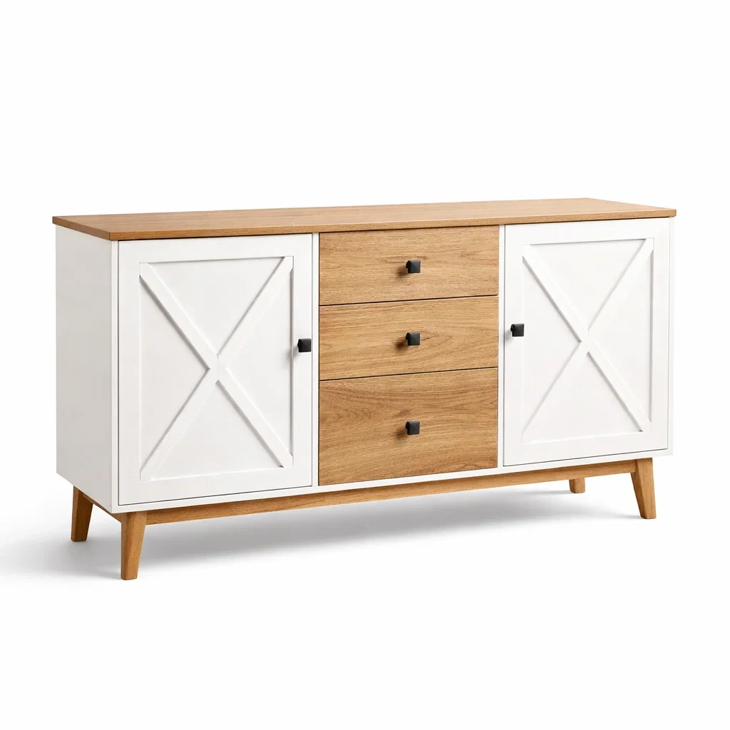 Sideboard aus Eichenholz und MDF mit 3 Schubladen und 2 Türen-MEUBETRIX