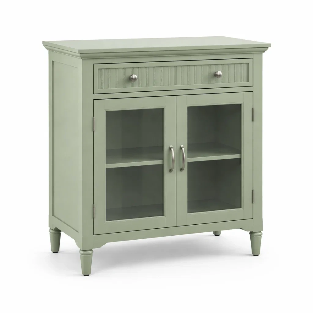 Grünes Holz-Sideboard mit Glastüren 75x40x90 cm-MEUBETRIX