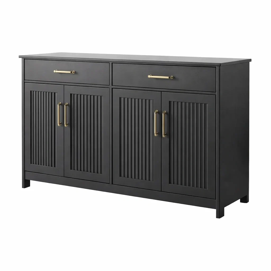 Sideboard Holzwerkstoff Schwarz mit 4 Türen und 2 Schubladen-MEUBETRIX