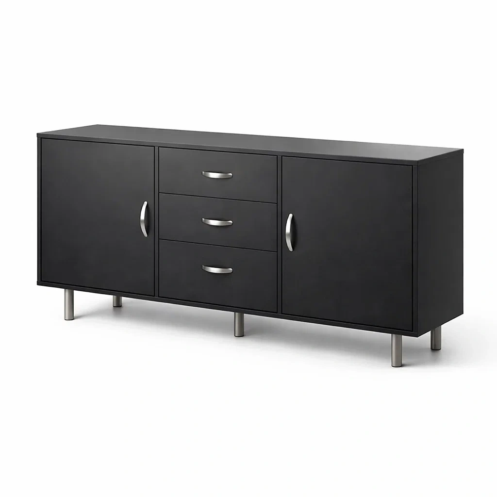 Sideboard aus Holzwerkstoff mit drei Schubladen und zwei Türen in Schwarz-MEUBETRIX
