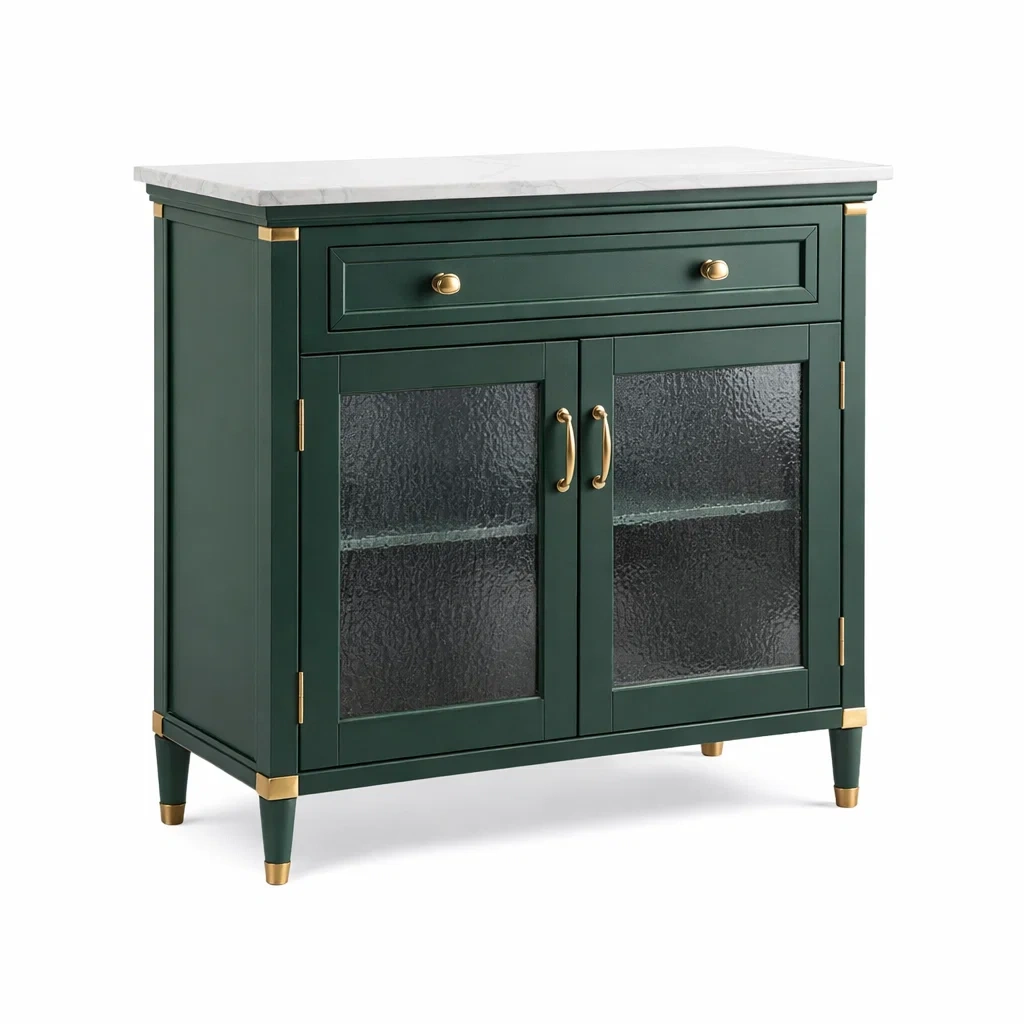Grünes Holzsideboard mit Marmortischplatte-MEUBETRIX