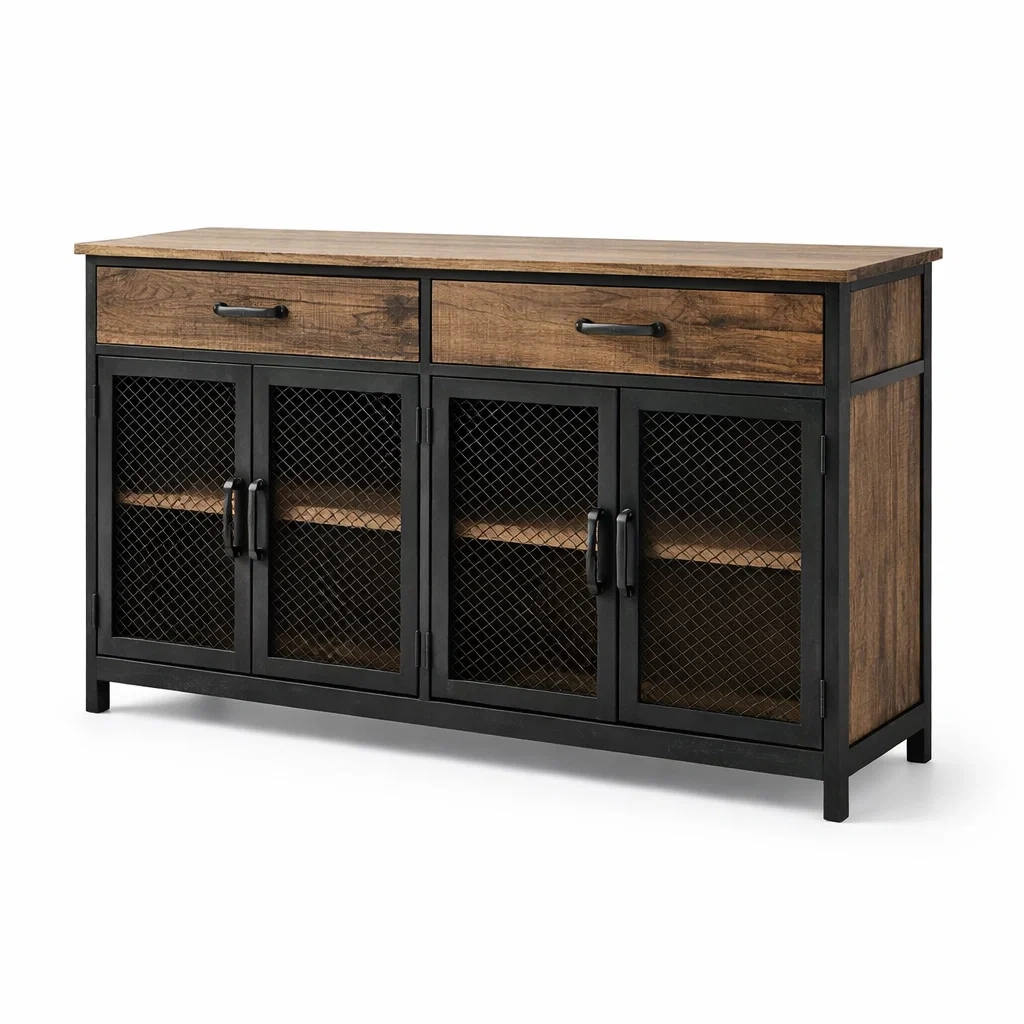 Sideboard aus MDF und Metall mit Holzfurnier, 120x40x85 cm-MEUBETRIX