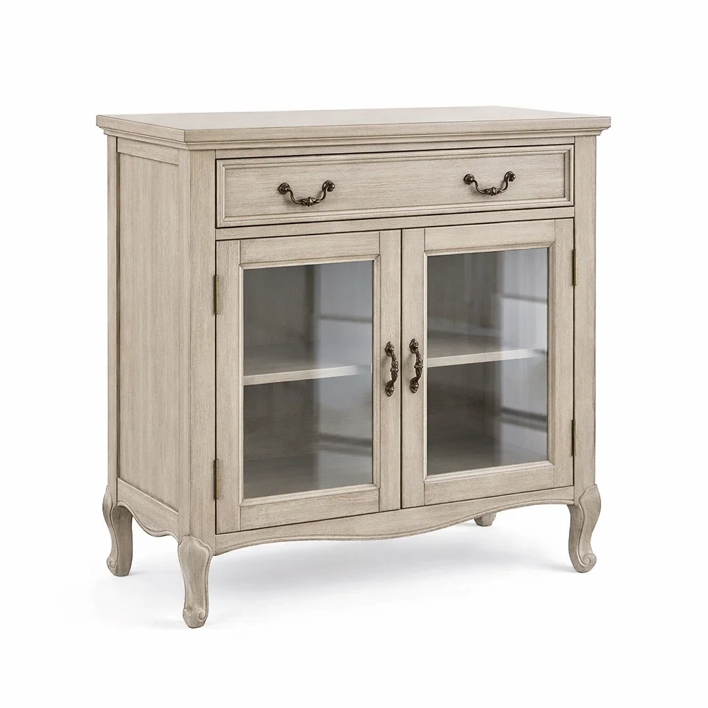 Holzvitrine mit gehärteten Glastüren und Schublade in Beige 100x40x120 cm-MEUBETRIX