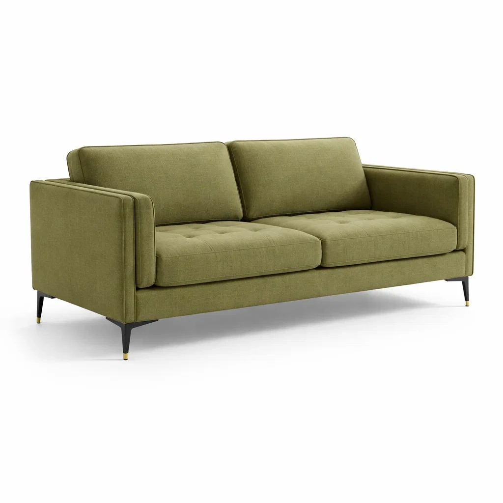 3-Sitzer Sofa Leinenstoff Olivengrün mit Metallbeinen-MEUBETRIX