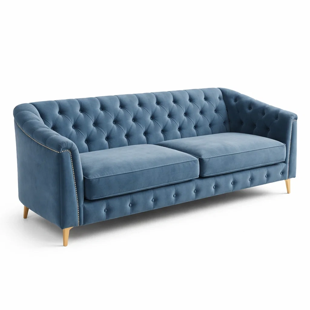 3-Sitzer Sofa aus Samt Blau 230 cm-MEUBETRIX
