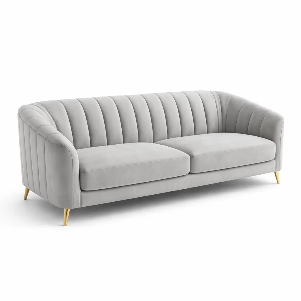 3-Sitzer Samtsofa Grau mit Metallbeinen 200cm-MEUBETRIX