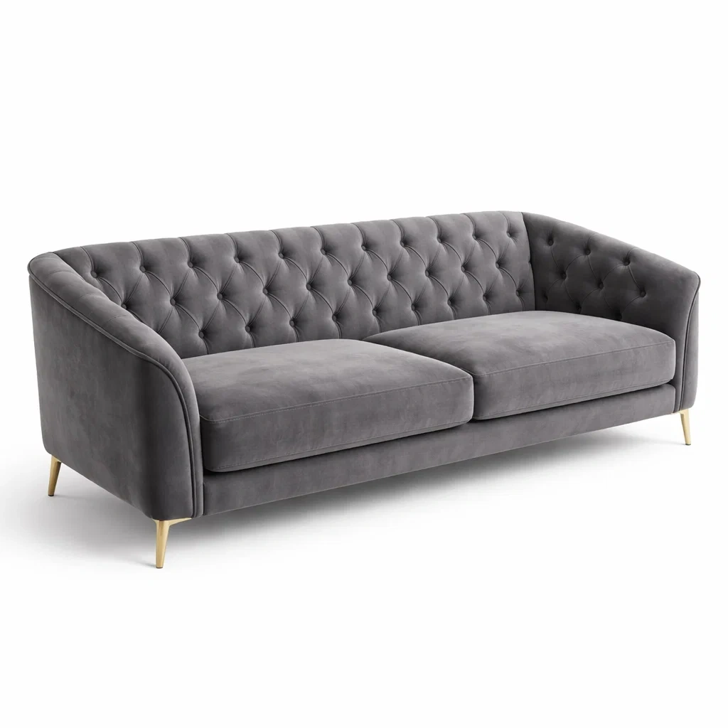3-Sitzer Sofa Samt Dunkelgrau mit Holzgestell-MEUBETRIX
