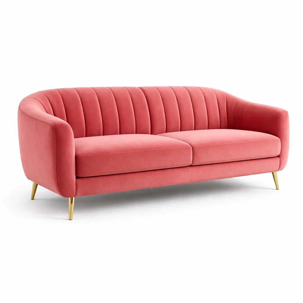 3-Sitzer Sofa Samt Rosa mit Metallbeinen-MEUBETRIX