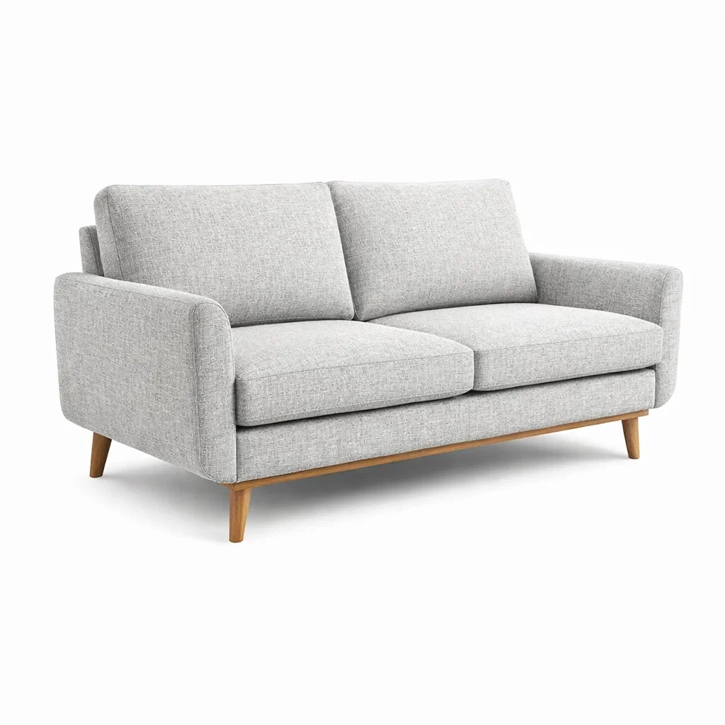 2-Sitzer Sofa Hellgrau Stoff mit Holzbeinen-MEUBETRIX