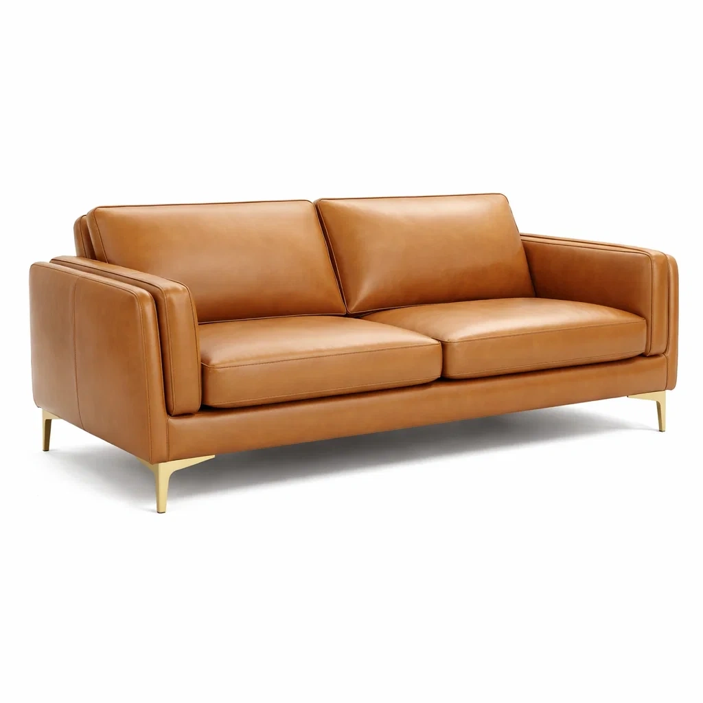 Ledersofa 3-Sitzer Braun mit Metallbeinen-MEUBETRIX