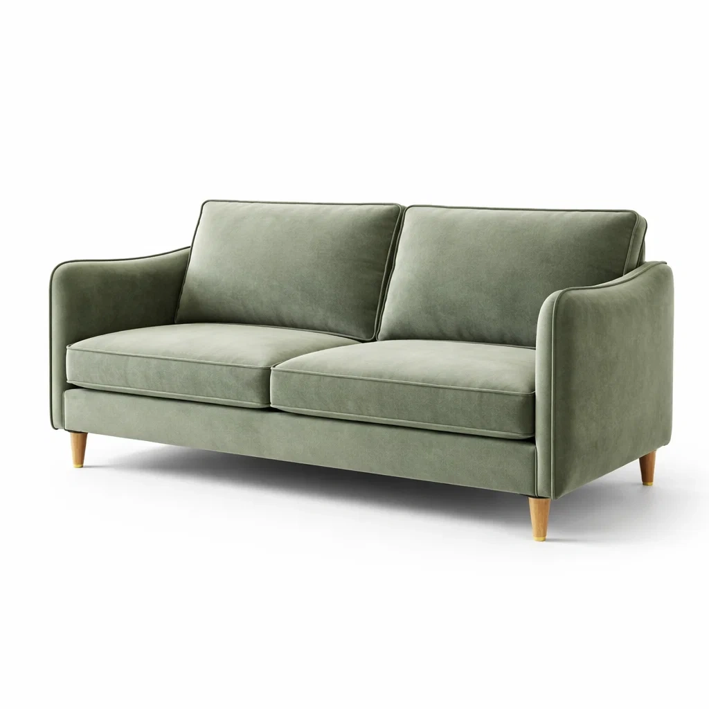 3-Sitzer Sofa Polyester-Samt Grün mit Holzfüßen-MEUBETRIX