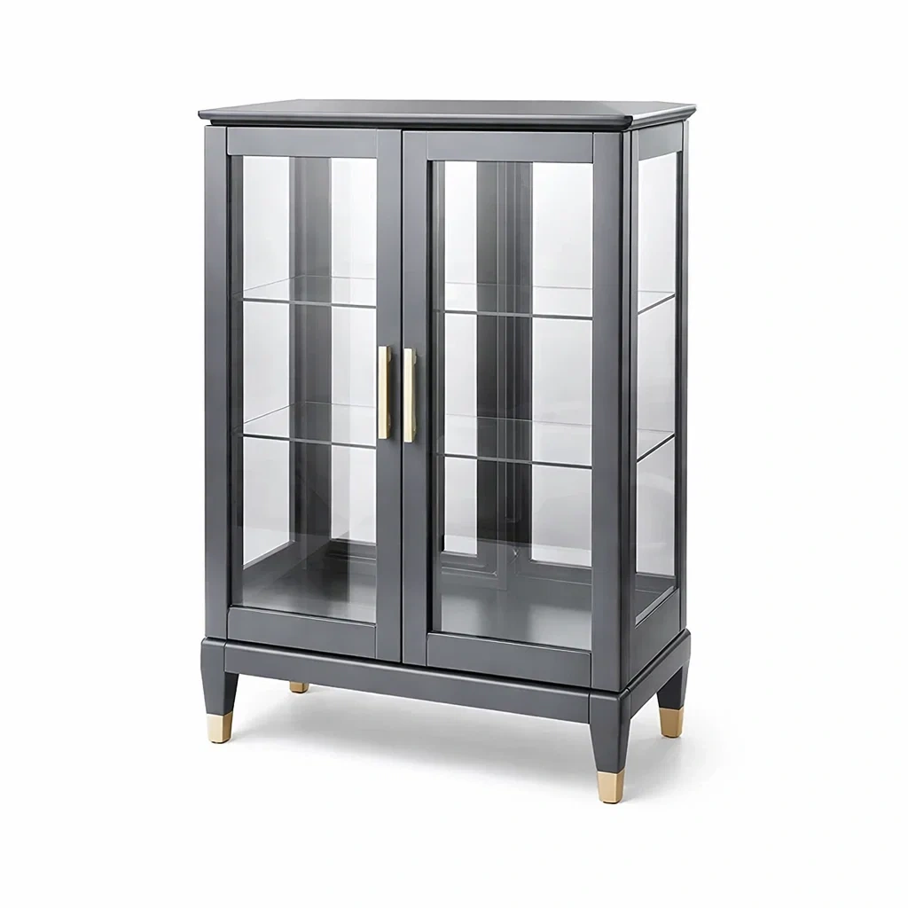 Vitrine mit Holzrahmen und gehärtetem Glas Grau 80x40x120 cm-MEUBETRIX
