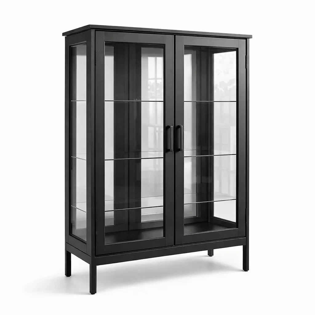 Vitrine mit Stahlrahmen und Sicherheitsglasböden Schwarz 150cm-MEUBETRIX