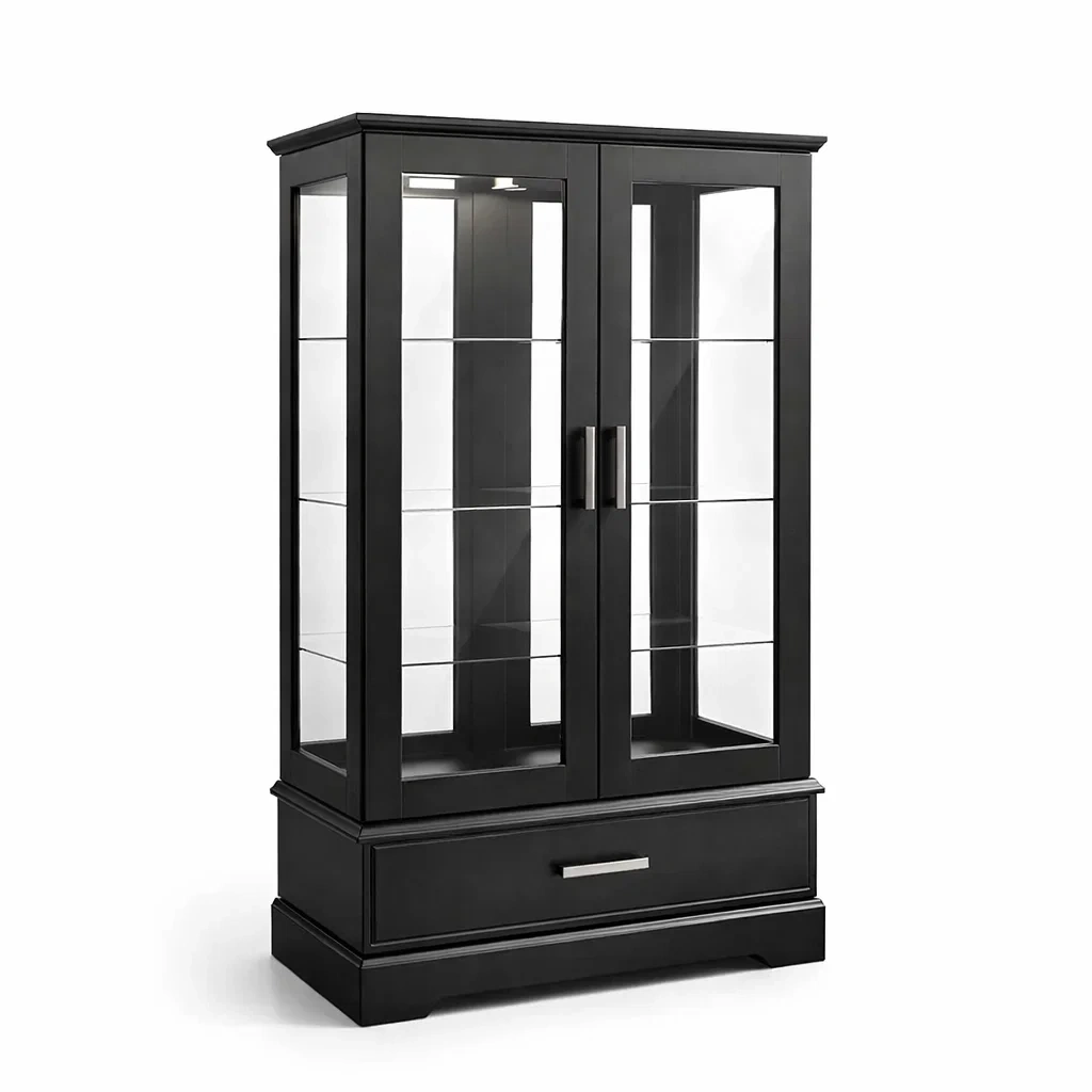 Vitrine aus Holz und gehärtetem Glas Schwarz 200x80x40cm-MEUBETRIX