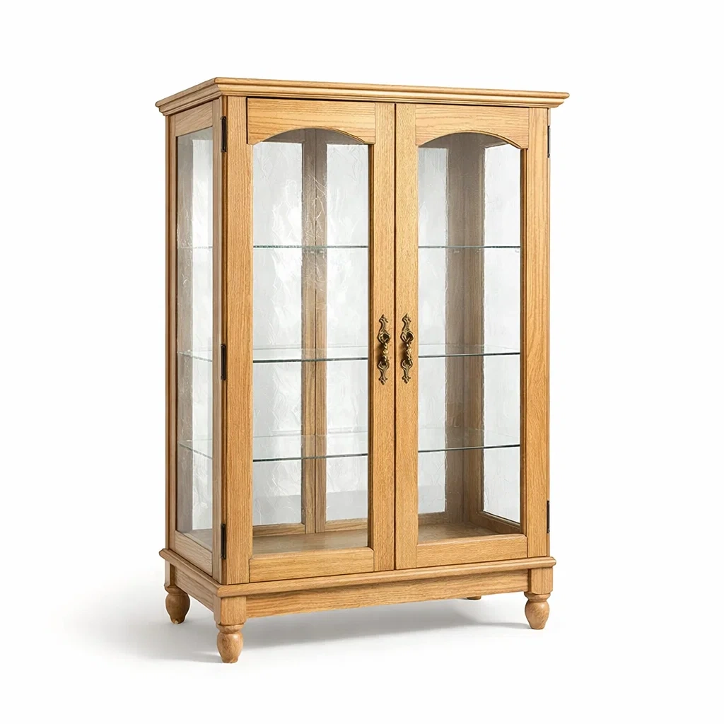 Vitrine aus Eichenholz mit Glastüren und Glasböden-MEUBETRIX