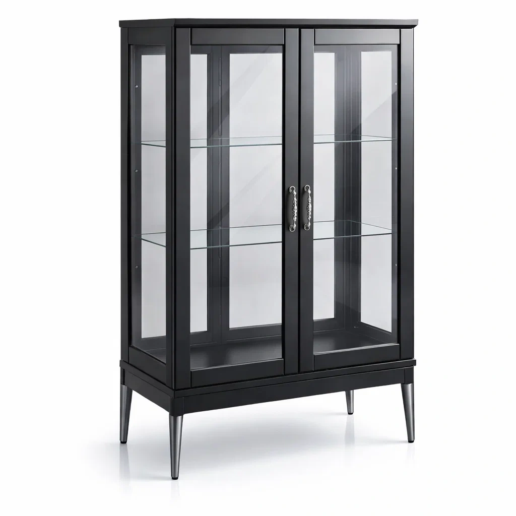 Vitrine aus Holz mit Sicherheitsglas Schwarz 150cm Höhe-MEUBETRIX