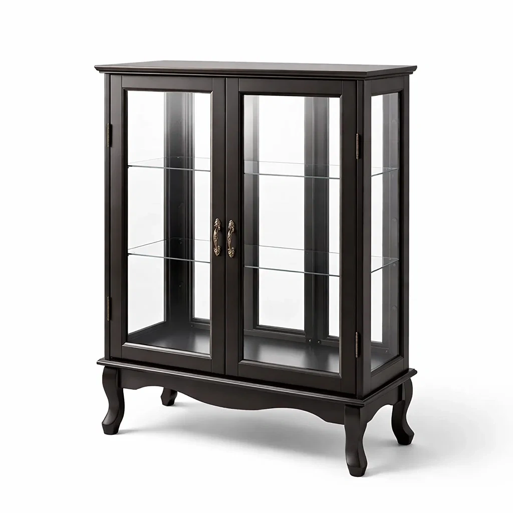 Schwarze Vitrine aus Massivholz mit gehärtetem Glas-MEUBETRIX