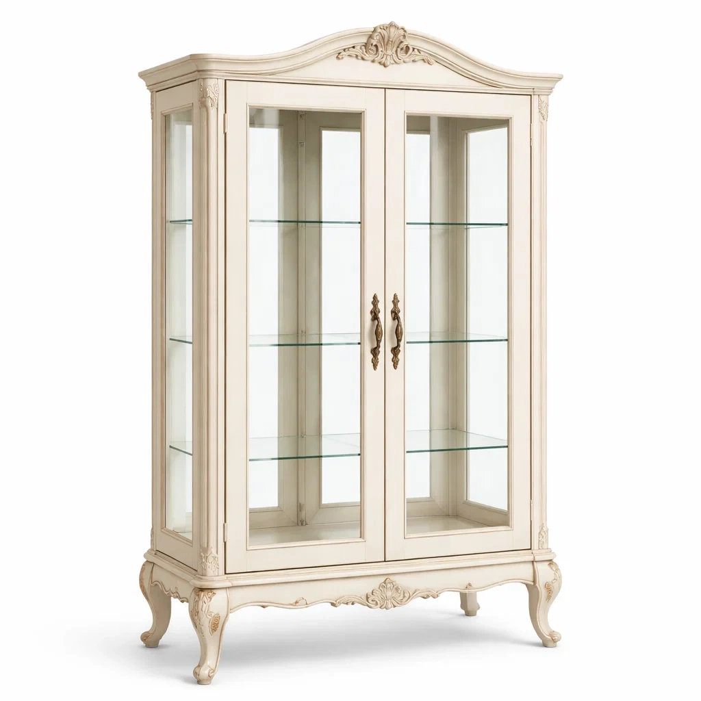 Vitrine Holz/Glas Creme 69cm x 33cm x 158cm-MEUBETRIX