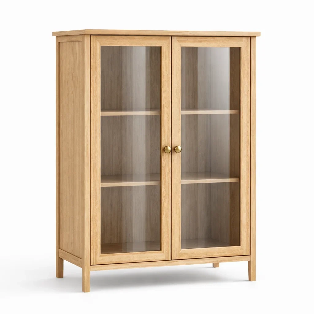 Vitrine aus Eichenholz mit Glastüren 120x80x40cm-MEUBETRIX