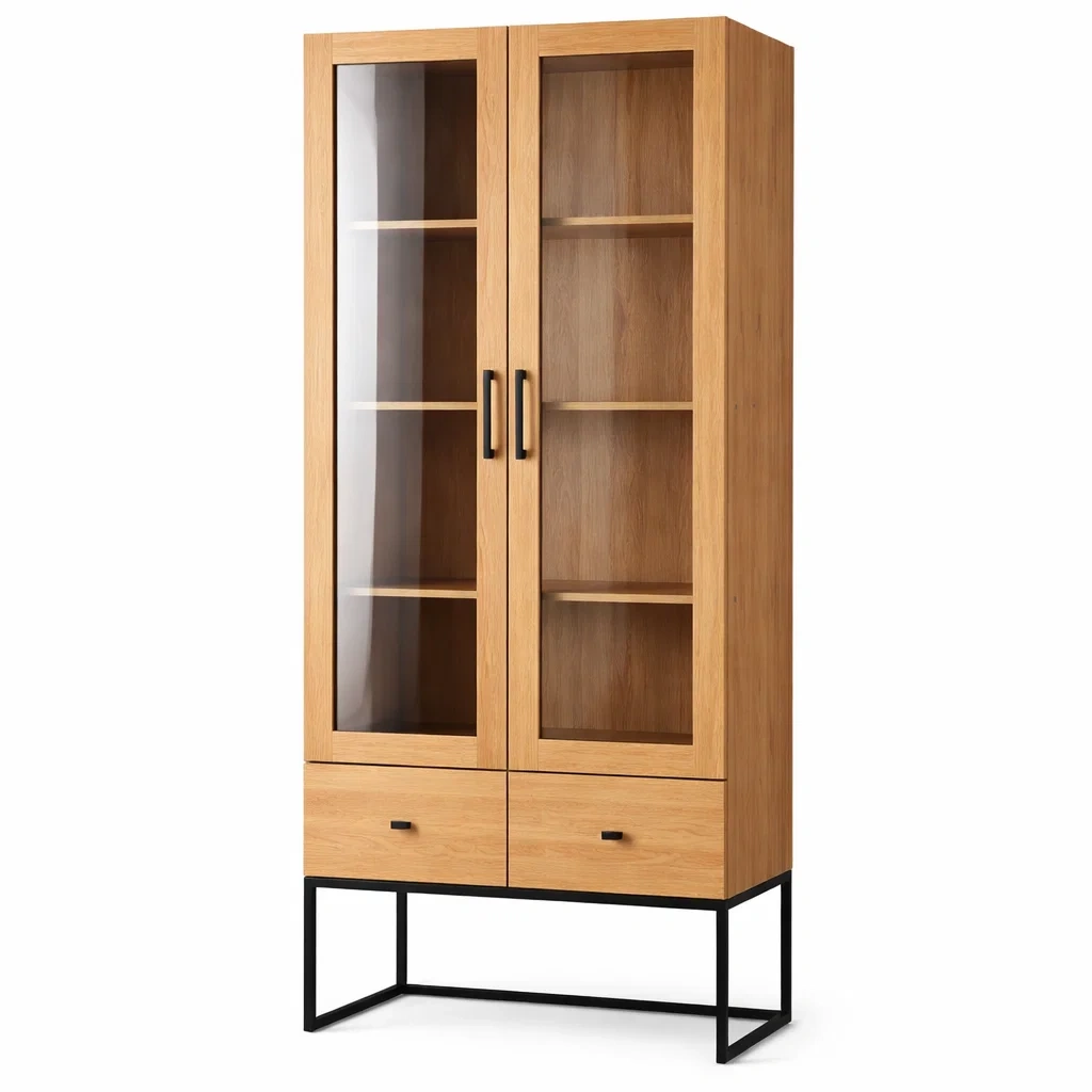 Vitrinenschrank aus Eichenholz mit gehärtetem Glas 180cm-MEUBETRIX