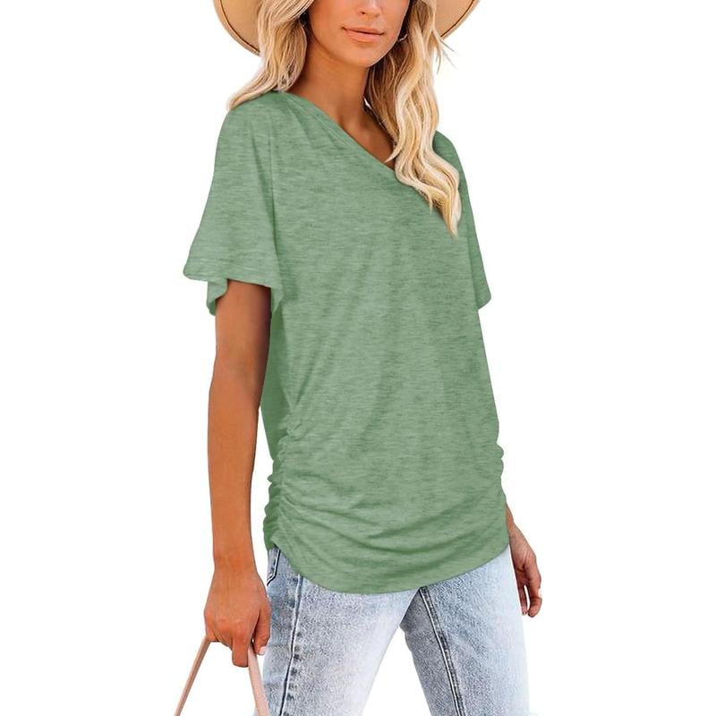 🎁Last Day Promotion 49% OFF✨Womens Short Sleeve V Neck Dolman Tops with Side Shirring Loose Fit Shirts