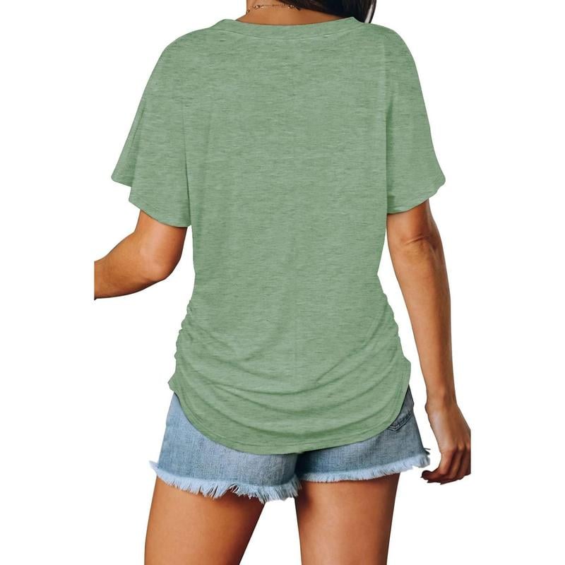 🎁Last Day Promotion 49% OFF✨Womens Short Sleeve V Neck Dolman Tops with Side Shirring Loose Fit Shirts