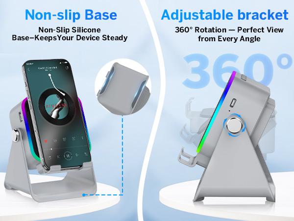 A phone stand, speaker, and charger all in one—and the sound is shockingly loud. 