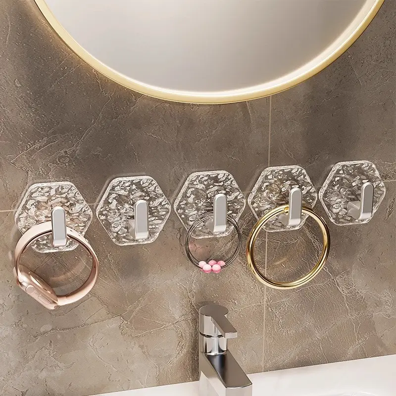 Self-Adhesive Hooks 10/20 Pack Hexagonal Ripple Design Heavy Duty Sticky Hooks Waterproof Rustproof for Bathroom Kitchen Keys Towels Coats Household Storage Organiser Easy Installation