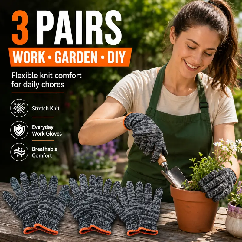 Gardening Gloves for Men & Women, Multi-Purpose Work Gloves with Tough Grip, Stretch Knit Breathable Yard Gloves for Gardening, DIY, Home & Workshop Tasks