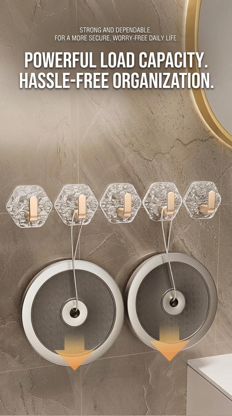 Self-Adhesive Hooks 10/20 Pack Hexagonal Ripple Design Heavy Duty Sticky Hooks Waterproof Rustproof for Bathroom Kitchen Keys Towels Coats Household Storage Organiser Easy Installation
