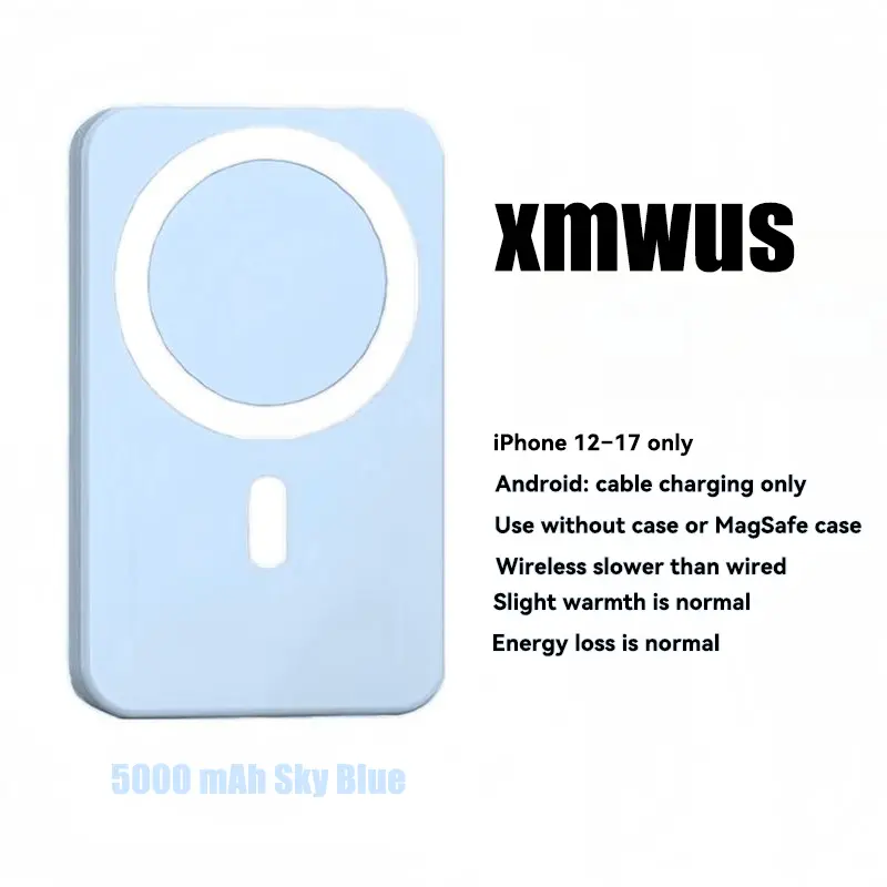 5000mAh Magnetic Power Bank for iPhone 12–17 Series, Works Best with MagSafe Case or No Case, Portable Wireless Charger fathersdaygift
