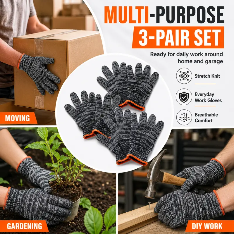 Gardening Gloves for Men & Women, Multi-Purpose Work Gloves with Tough Grip, Stretch Knit Breathable Yard Gloves for Gardening, DIY, Home & Workshop Tasks