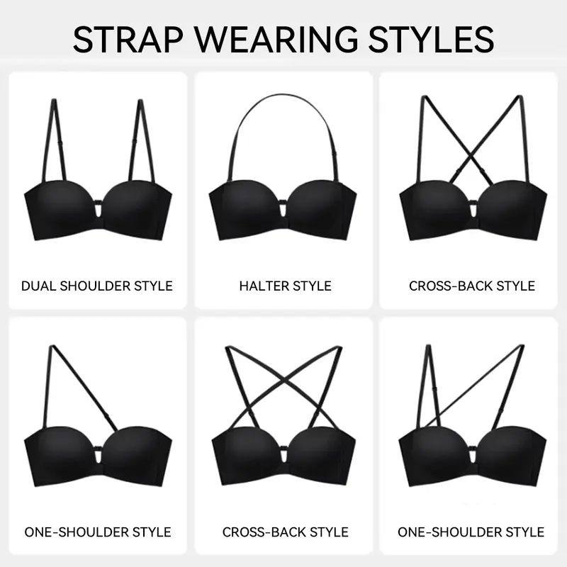 Womens Strapless Front Closure Bra Push Up Padded Add Cup Non Slip Wireless Supportive Seamless Comfortable Tube Jelly Bra A B C Cup