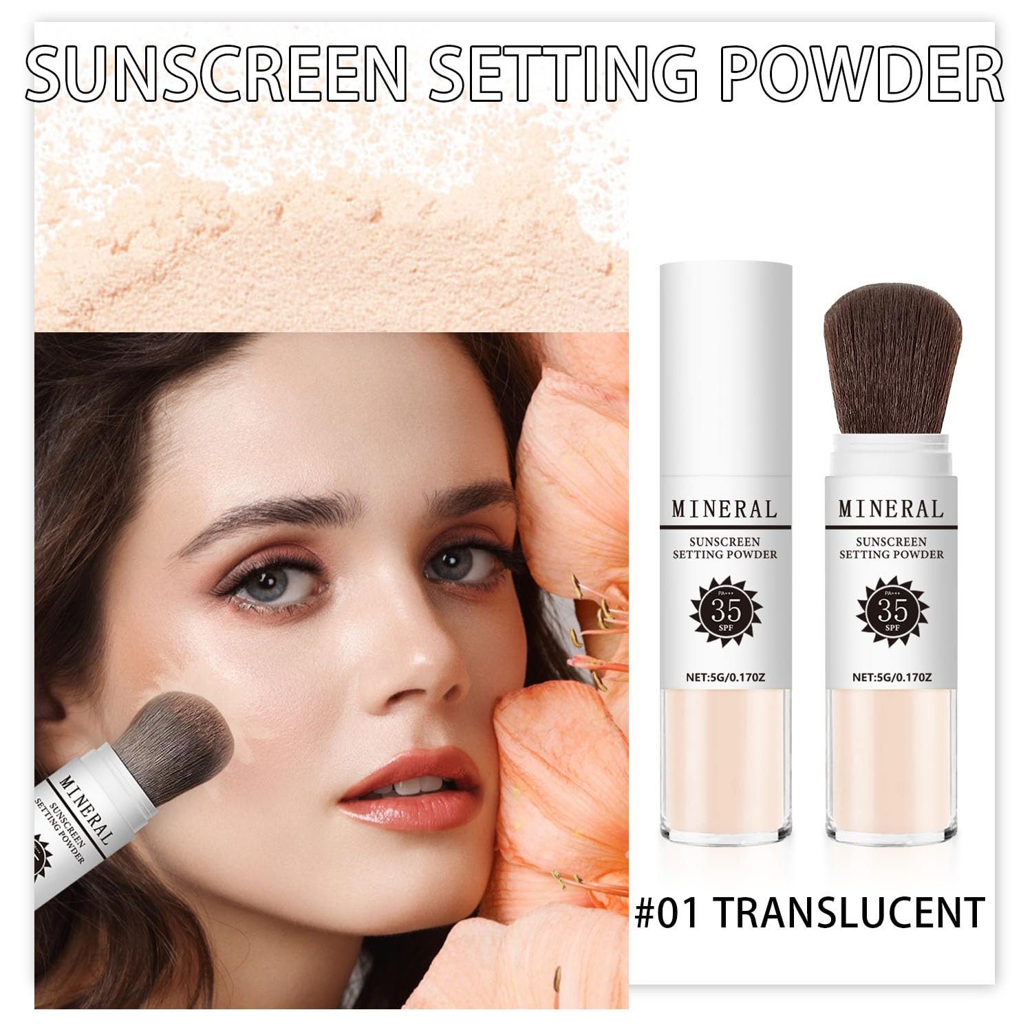 (🎁Last Day 49% OFF)Mineral Sunscreen Setting Powder—🌞💦SPF 35, Oil Control Natural Matte Finish,for All Skin