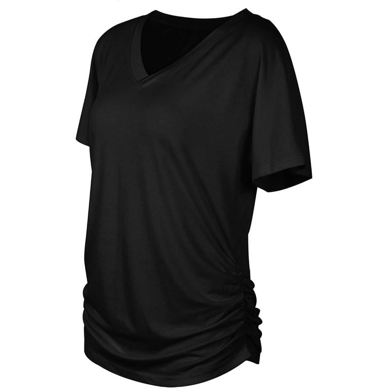 🎁Last Day Promotion 49% OFF✨Womens Short Sleeve V Neck Dolman Tops with Side Shirring Loose Fit Shirts