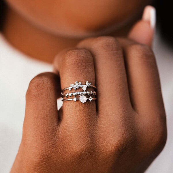 (🎁Last Day 49% OFF)Three Layer Butterfly Stacking Silver Rings