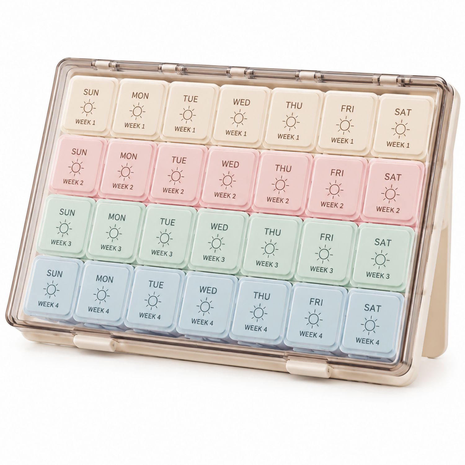 Pilulier Hebdomadaire Multicolore 28 Compartiments avec Couvercle-dwellumor